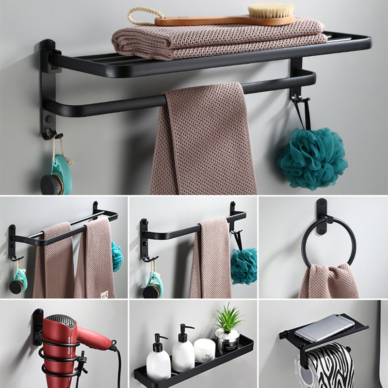 Contemporary Bathroom Accessory Set Black Finish Robe Hooks/Towel Ring Bar