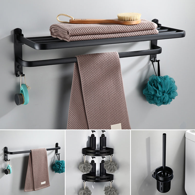 Contemporary Bathroom Accessory Set Black Finish Robe Hooks/Towel Ring Bar