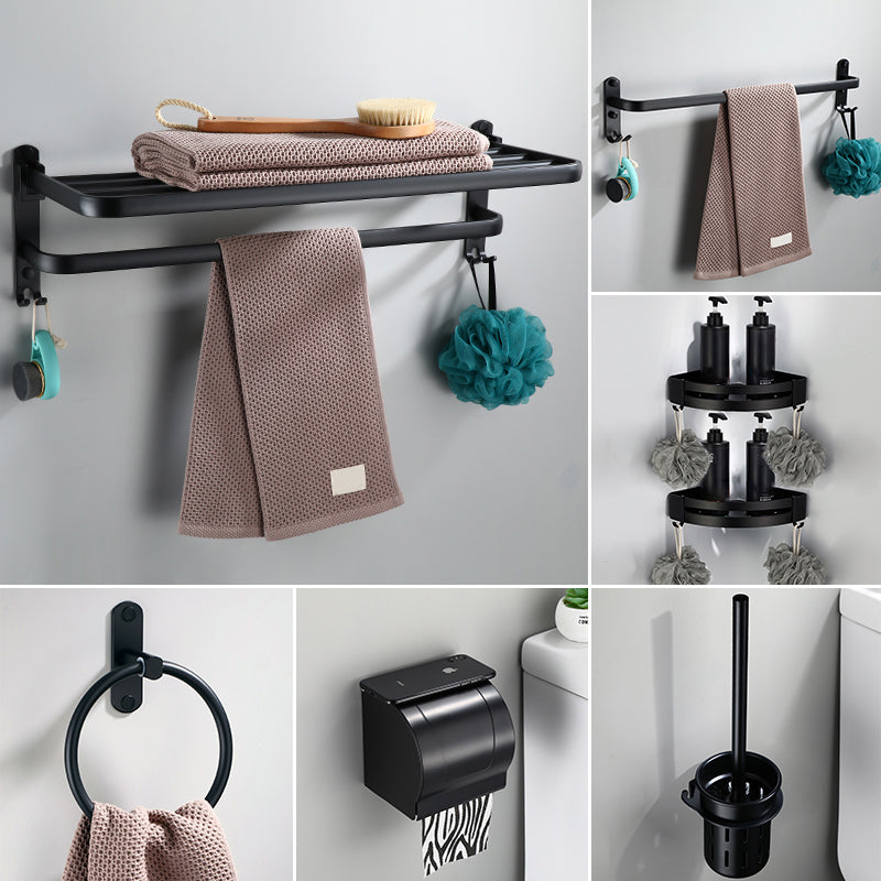 Contemporary Bathroom Accessory Set Black Finish Robe Hooks/Towel Ring Bar