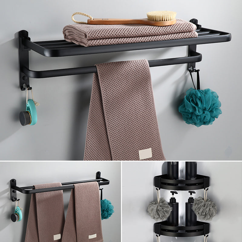 Contemporary Bathroom Accessory Set Black Finish Robe Hooks/Towel Ring Bar