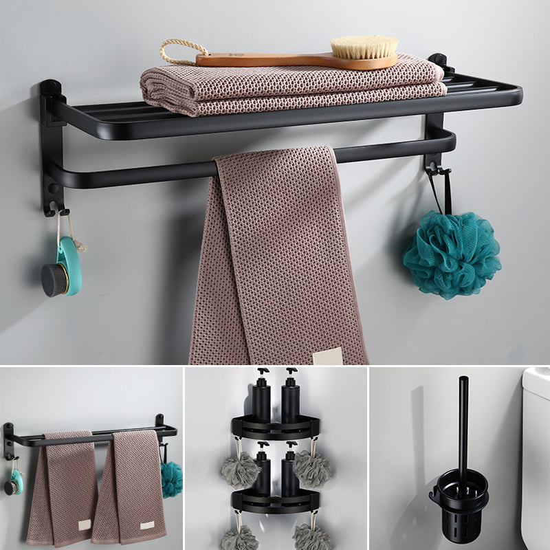 Contemporary Bathroom Accessory Set Black Finish Robe Hooks/Towel Ring Bar