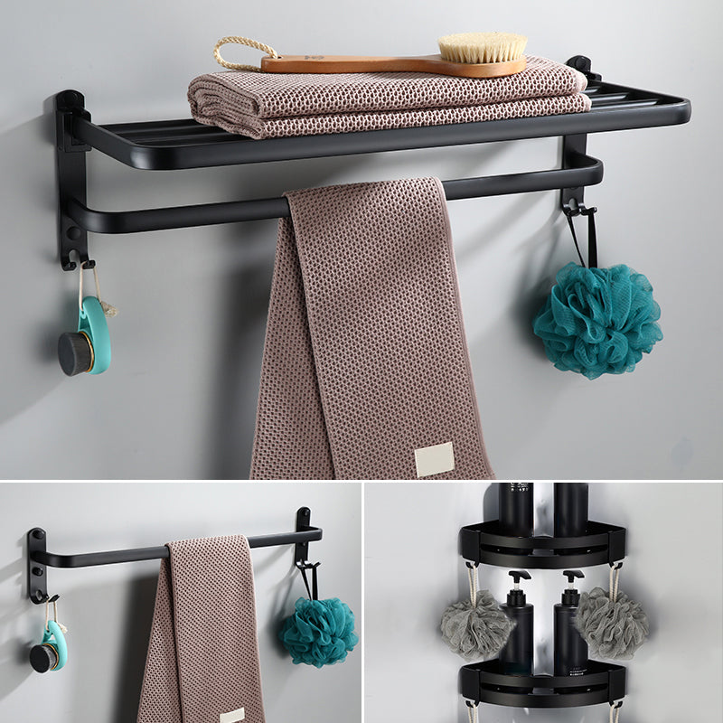 Contemporary Bathroom Accessory Set Black Finish Robe Hooks/Towel Ring Bar