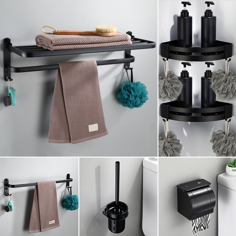 Contemporary Bathroom Accessory Set Black Finish Robe Hooks/Towel Ring Bar