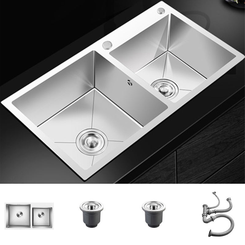 Double Basin Kitchen Sink with Basket Strainer 2 Holes Contemporary Sink