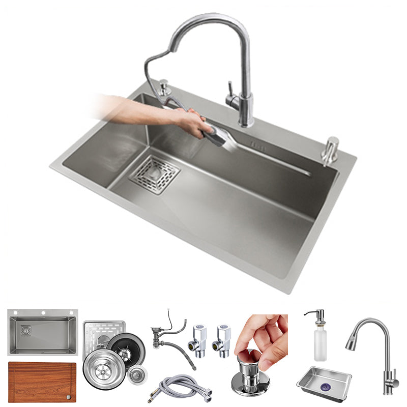 Classic Style Kitchen Sink Stainless Steel Drop-In Kitchen Sink with Drain Strainer Kit