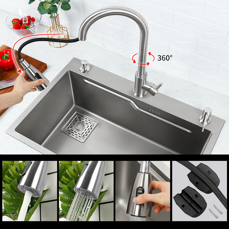 Classic Style Kitchen Sink Stainless Steel Drop-In Kitchen Sink with Drain Strainer Kit