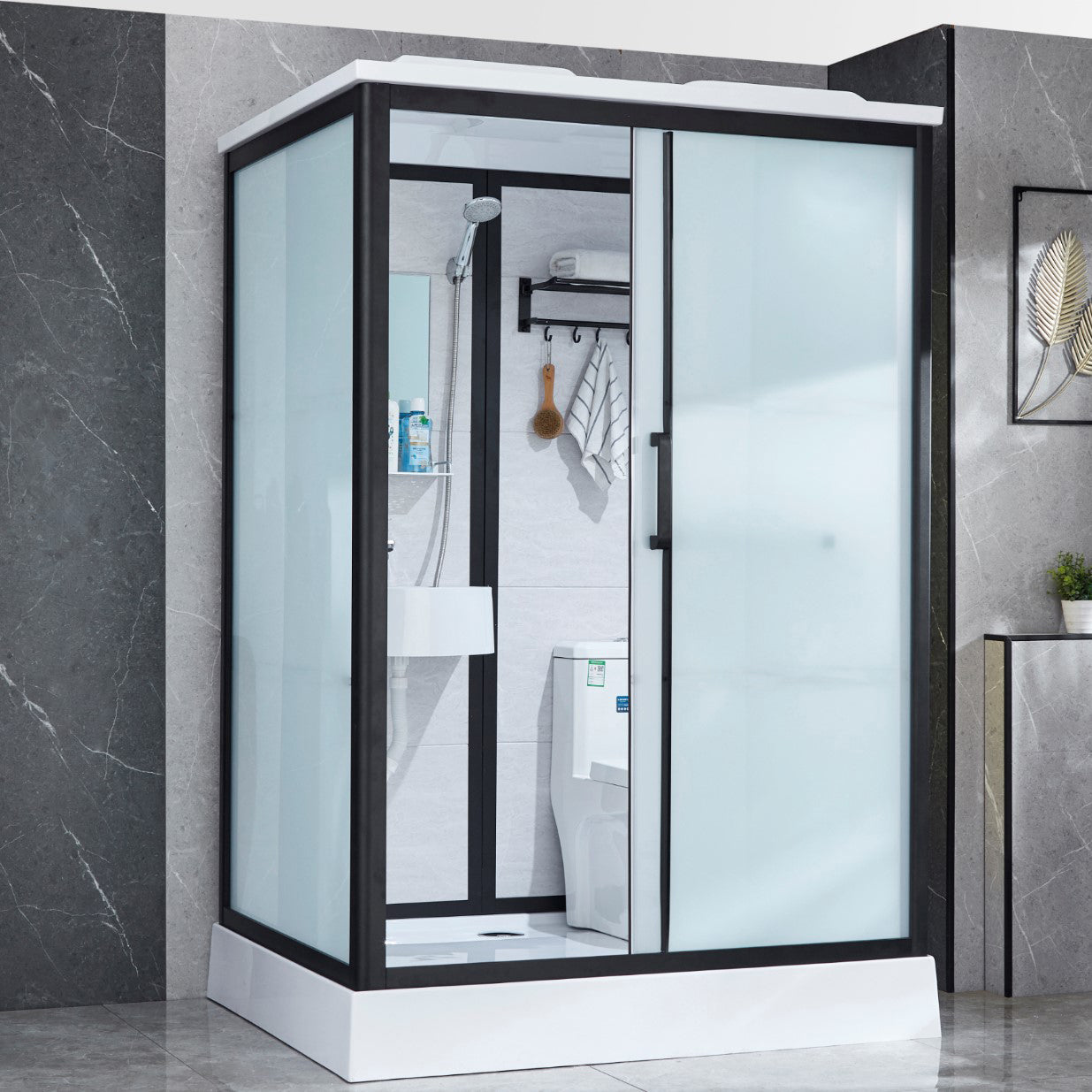 Framed Tempered Glass Shower Kit with Base Included Framed Shower Stall