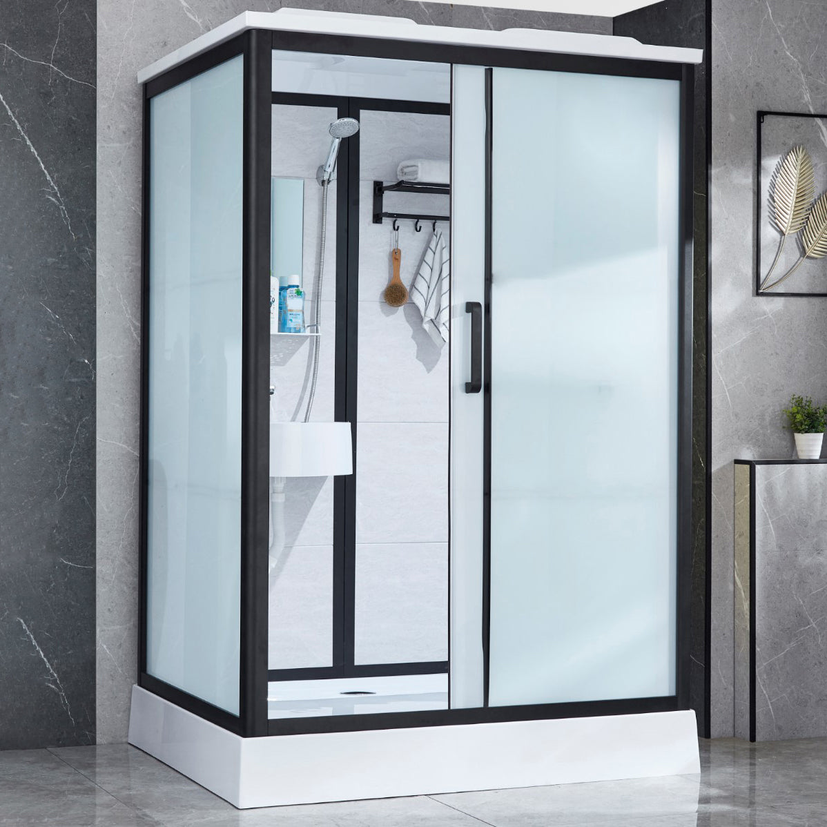 Framed Tempered Glass Shower Kit with Base Included Framed Shower Stall