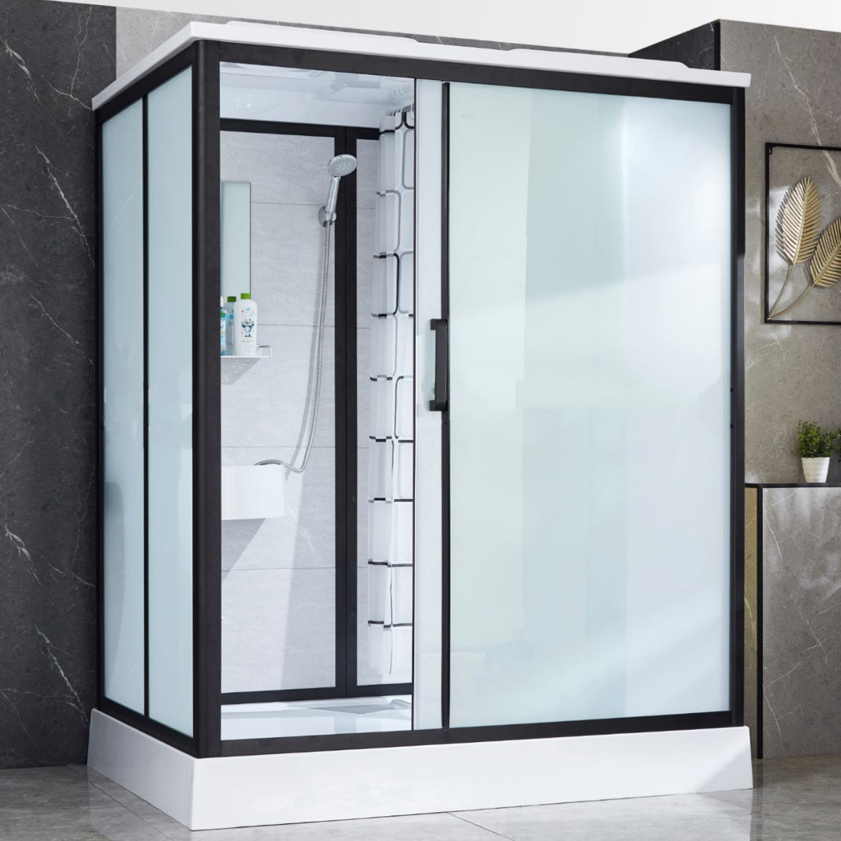 Framed Tempered Glass Shower Kit with Base Included Framed Shower Stall