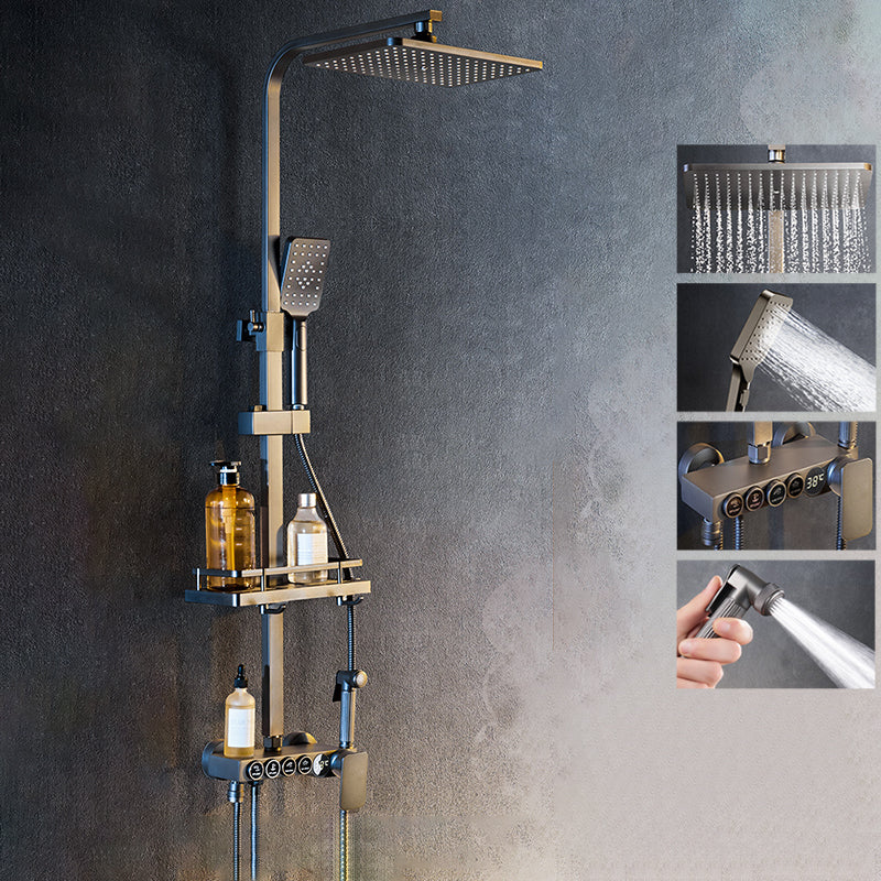 Modern Shower System Rectangle Handle Lever Wall Mounted Copper Shower System