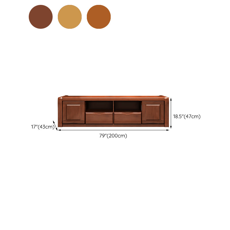 Traditional TV Console Rubber Wood Open Storage TV Stand Console for Living Room