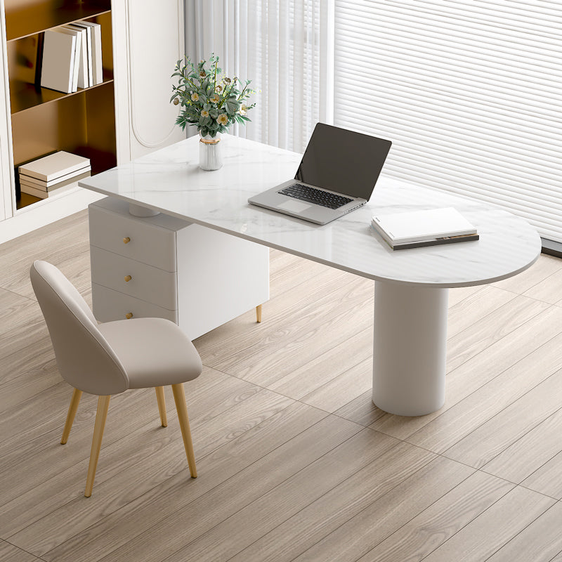 Glam White Office Desk Pedestal Writing Desk with 3 Storage Drawers