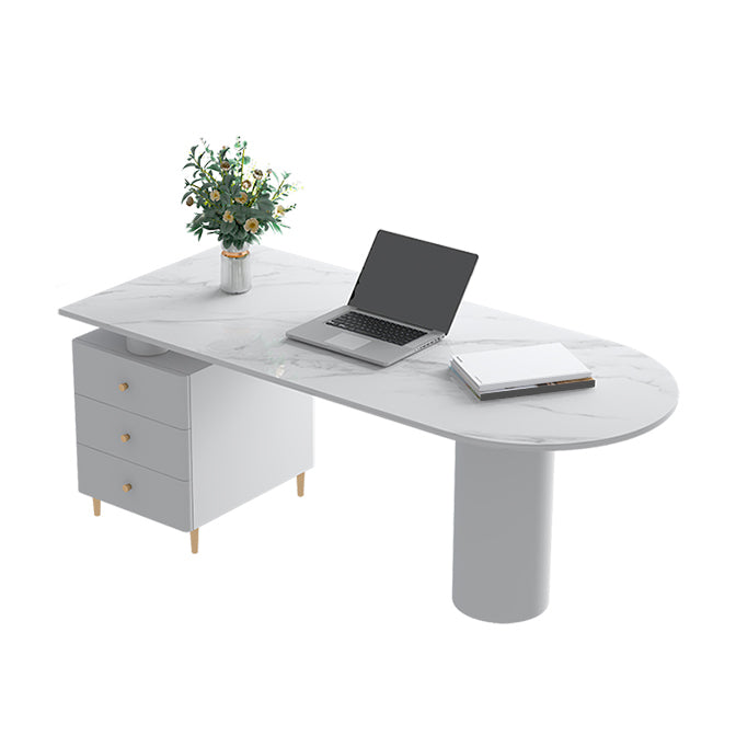 Glam White Office Desk Pedestal Writing Desk with 3 Storage Drawers