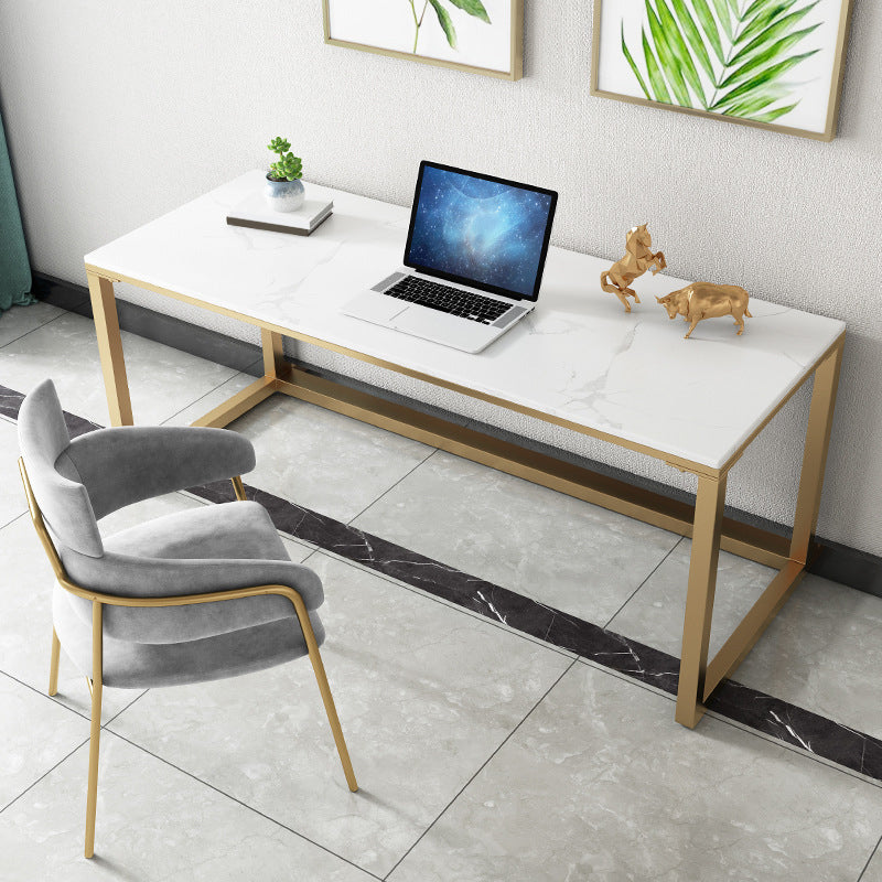 Glam Marble Office Desk 1-shelf Rectangular Writing Desk with Metal Legs