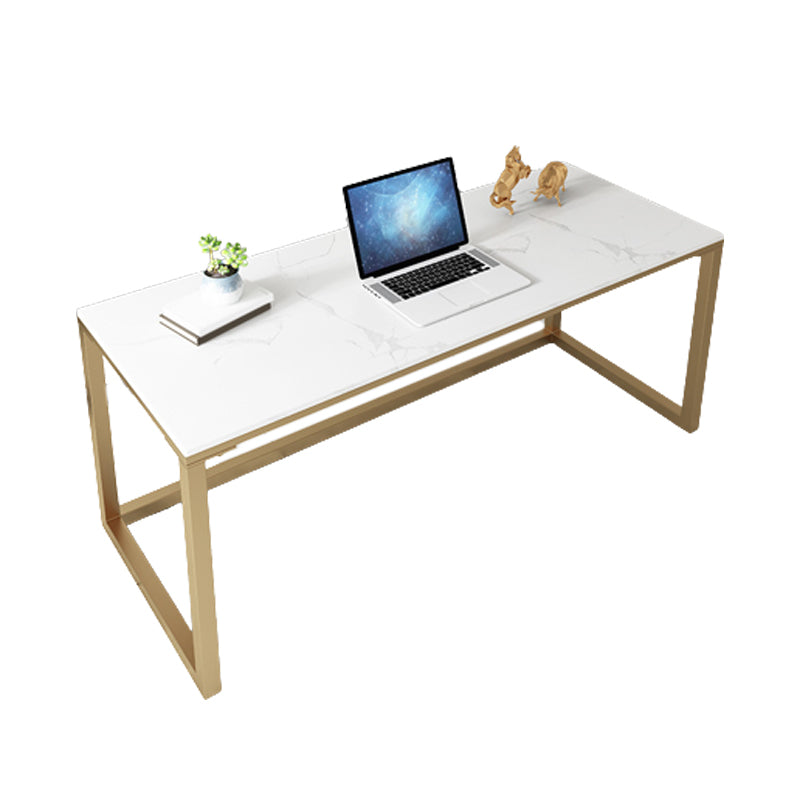 Glam Marble Office Desk 1-shelf Rectangular Writing Desk with Metal Legs