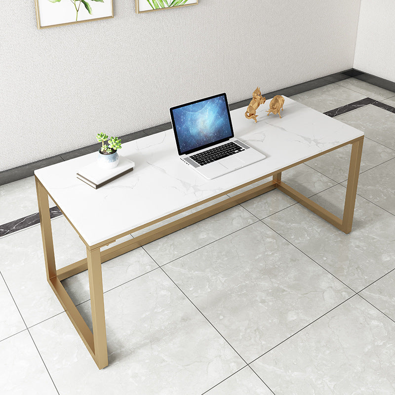 Glam Marble Office Desk 1-shelf Rectangular Writing Desk with Metal Legs