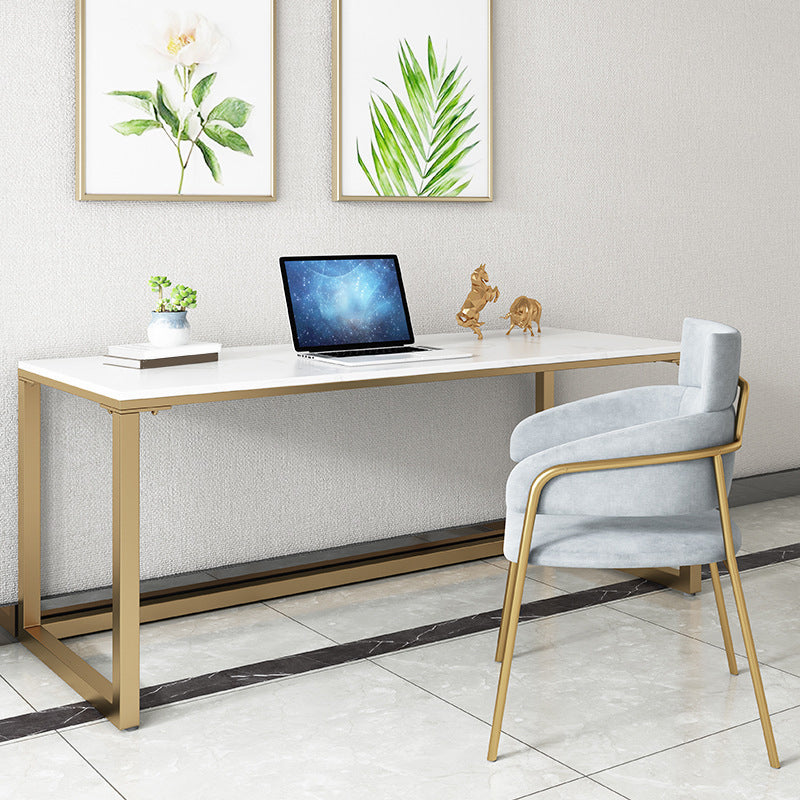 Glam Marble Office Desk 1-shelf Rectangular Writing Desk with Metal Legs