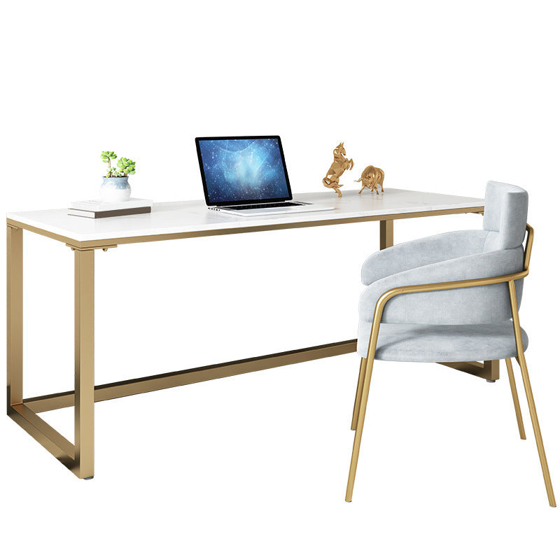 Glam Marble Office Desk 1-shelf Rectangular Writing Desk with Metal Legs