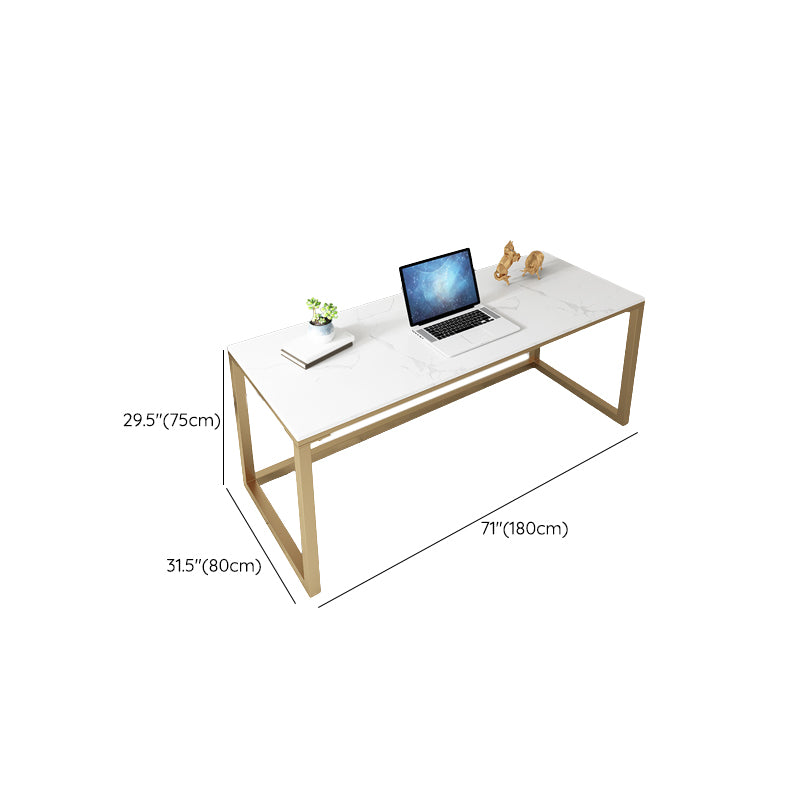 Glam Marble Office Desk 1-shelf Rectangular Writing Desk with Metal Legs