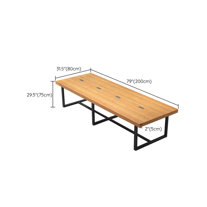 Rectangular Industrial Office Desk Solid Wood Writing Desk with Metal Legs