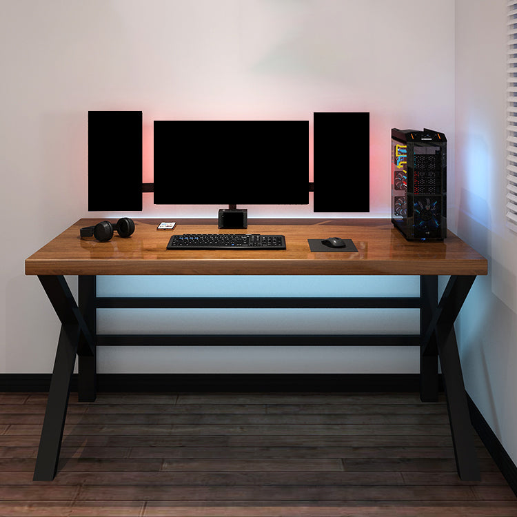 Industrial Wood Computer Desk Rectangular Natural Gaming Desk