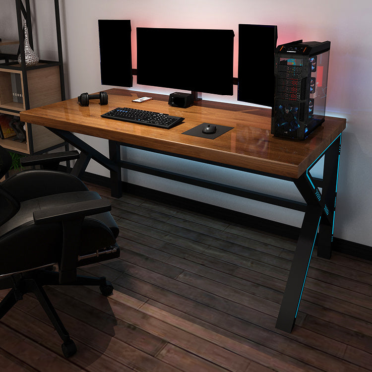 Industrial Wood Computer Desk Rectangular Natural Gaming Desk