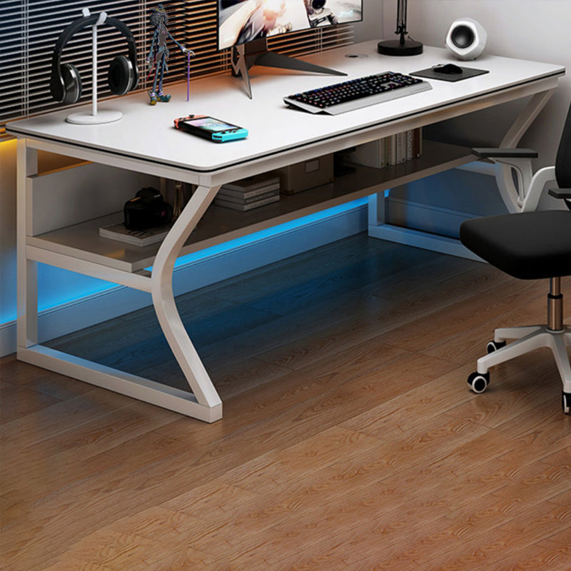 Modern Wood Computer Desk Rectangular Sled Office Desk with Storage