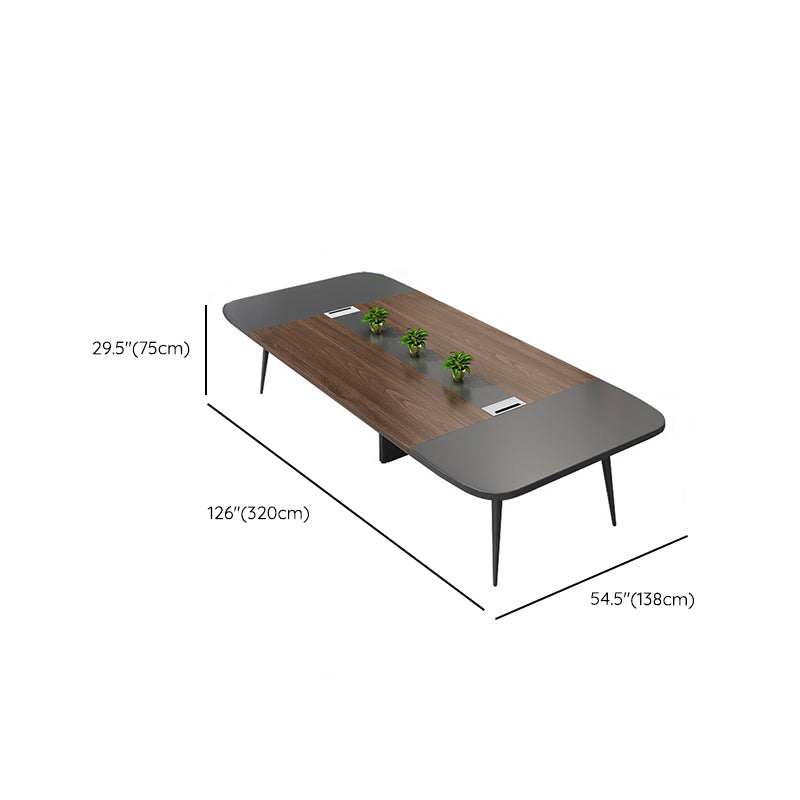 Industrial Curved Office Desk Pedestal Writing Desk with Metal Legs