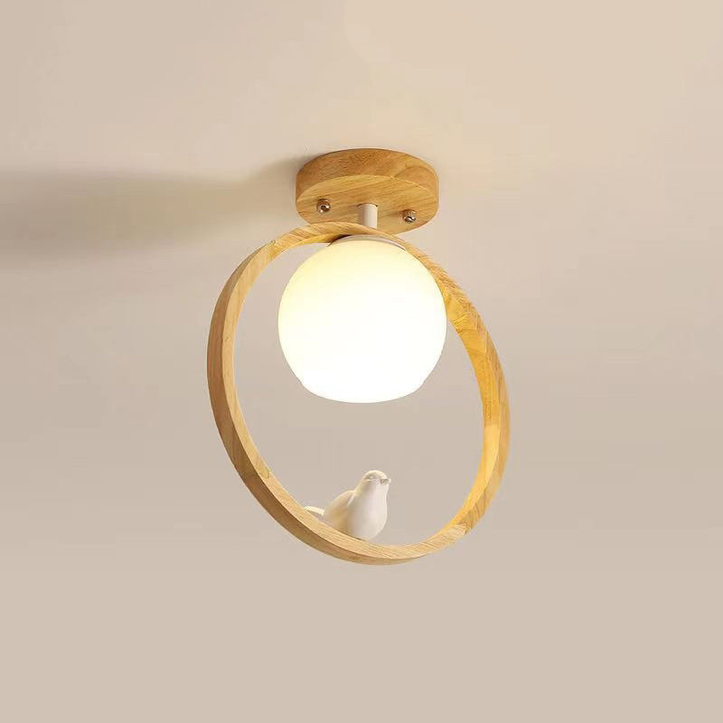 Glass Round Shape Flush Mount Light Modern Style 1 Light Flush Ceiling Light in Brown