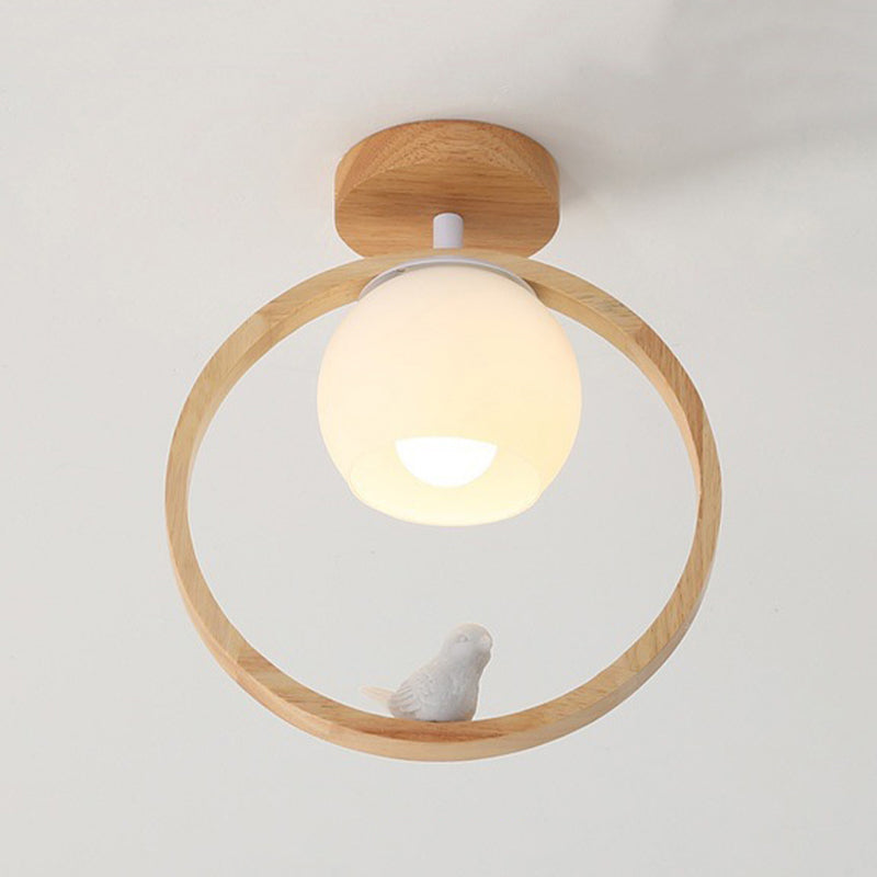 Glass Round Shape Flush Mount Light Modern Style 1 Light Flush Ceiling Light in Brown