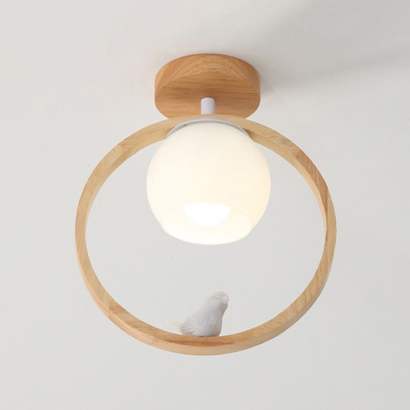 Glass Round Shape Flush Mount Light Modern Style 1 Light Flush Ceiling Light in Brown