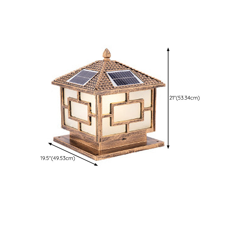 Metal Pillar Lamp Patio Solar Energy Outdoor Light with Acrylic Shade