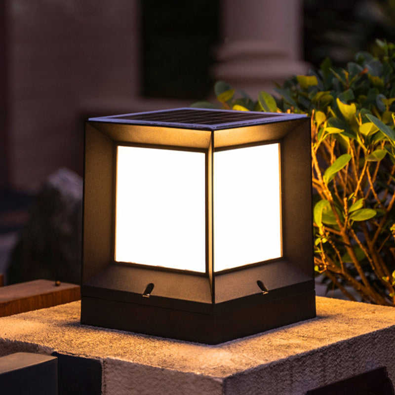 Patio Solar Energy Pillar Lamp Modern Square LED Outdoor Light