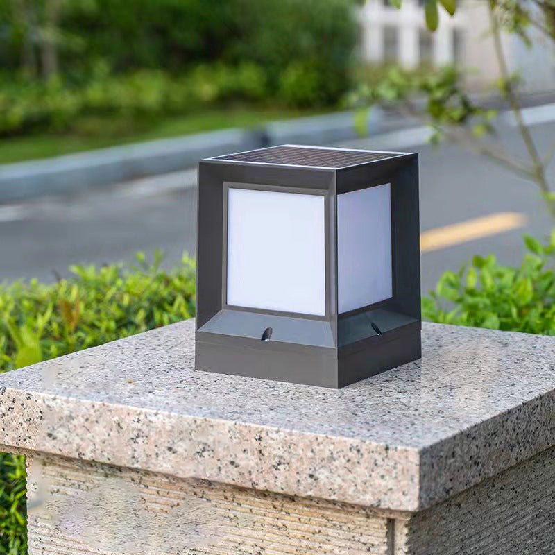 Patio Solar Energy Pillar Lamp Modern Square LED Outdoor Light