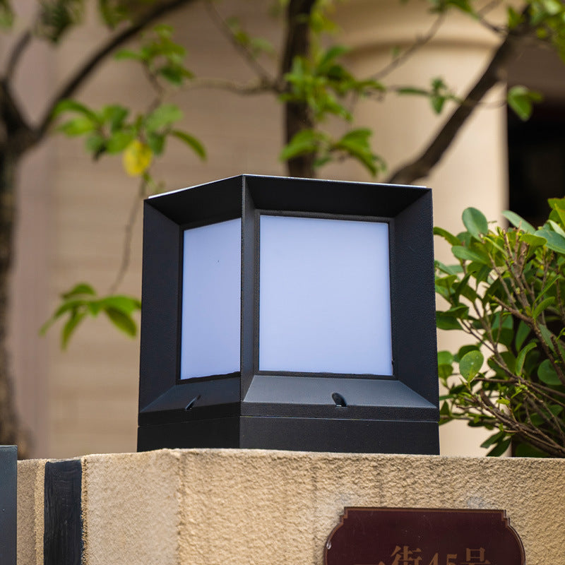 Patio Solar Energy Pillar Lamp Modern Square LED Outdoor Light