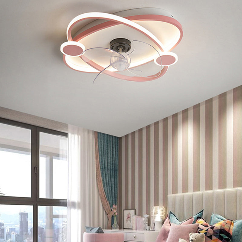 3-Blade LED Ceiling Fan Children Metallic Blue/pink Fan with Light for Bedroom