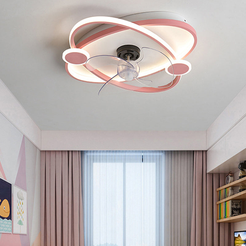 3-Blade LED Ceiling Fan Children Metallic Blue/pink Fan with Light for Bedroom