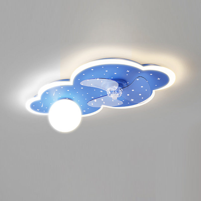 3-Blade Globe Ceiling Fan Children LED Metallic Blue Fan with Light for Home