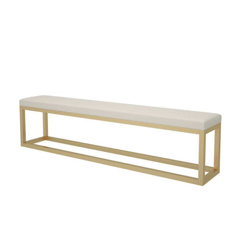 Contemporary Upholstered Bench Home Rectangle Seating Bench in White with Metal Legs