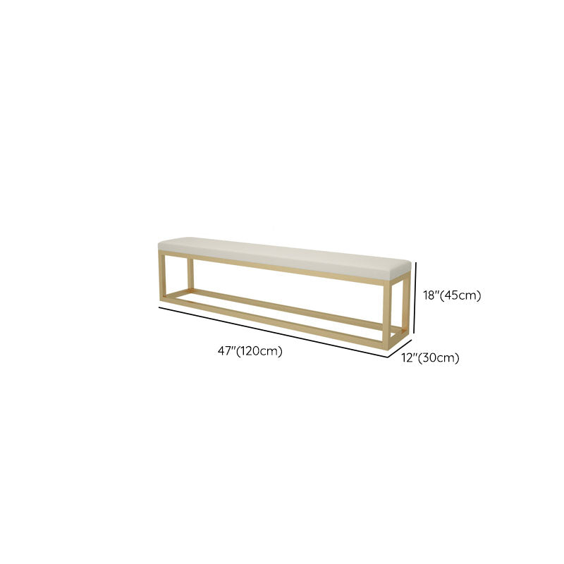 Contemporary Upholstered Bench Home Rectangle Seating Bench in White with Metal Legs