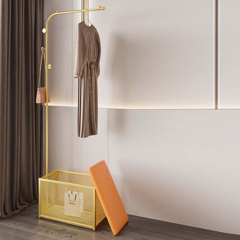 Modern Style Coat Rack Standing Hooks Design Metallic Coat Rack with Storage Box