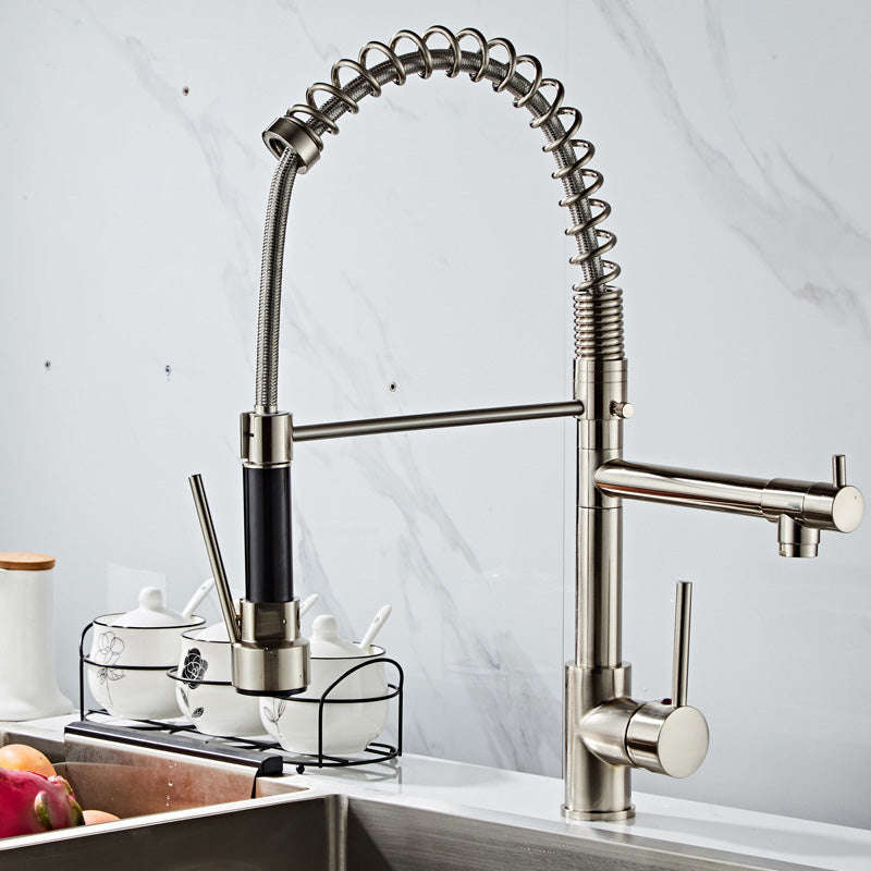 Glam Sink Faucet Brass Lever Handles Spring Neck Swivel Spout Bathroom Vessel Faucet