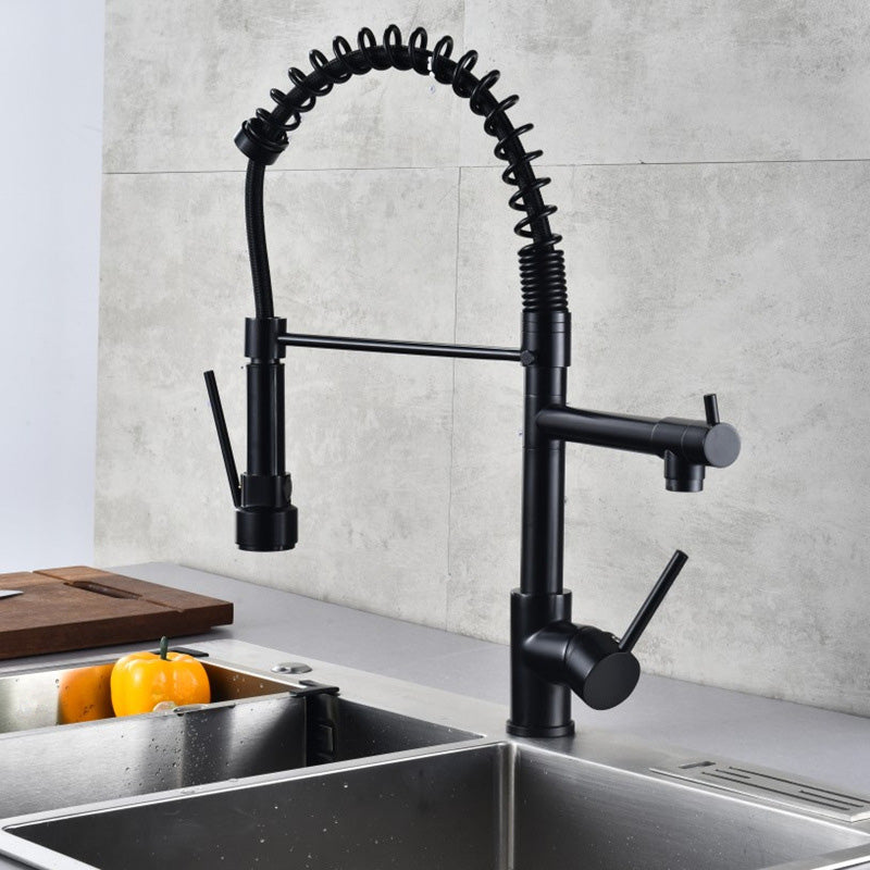 Glam Sink Faucet Brass Lever Handles Spring Neck Swivel Spout Bathroom Vessel Faucet