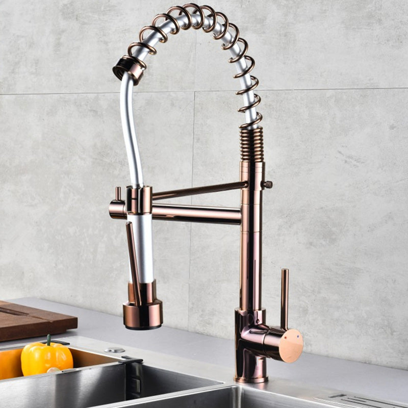 Glam Sink Faucet Brass Lever Handles Spring Neck Swivel Spout Bathroom Vessel Faucet