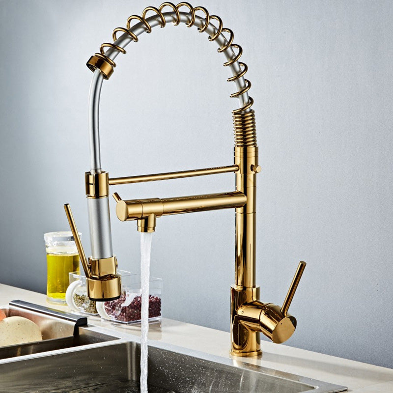 Glam Sink Faucet Brass Lever Handles Spring Neck Swivel Spout Bathroom Vessel Faucet