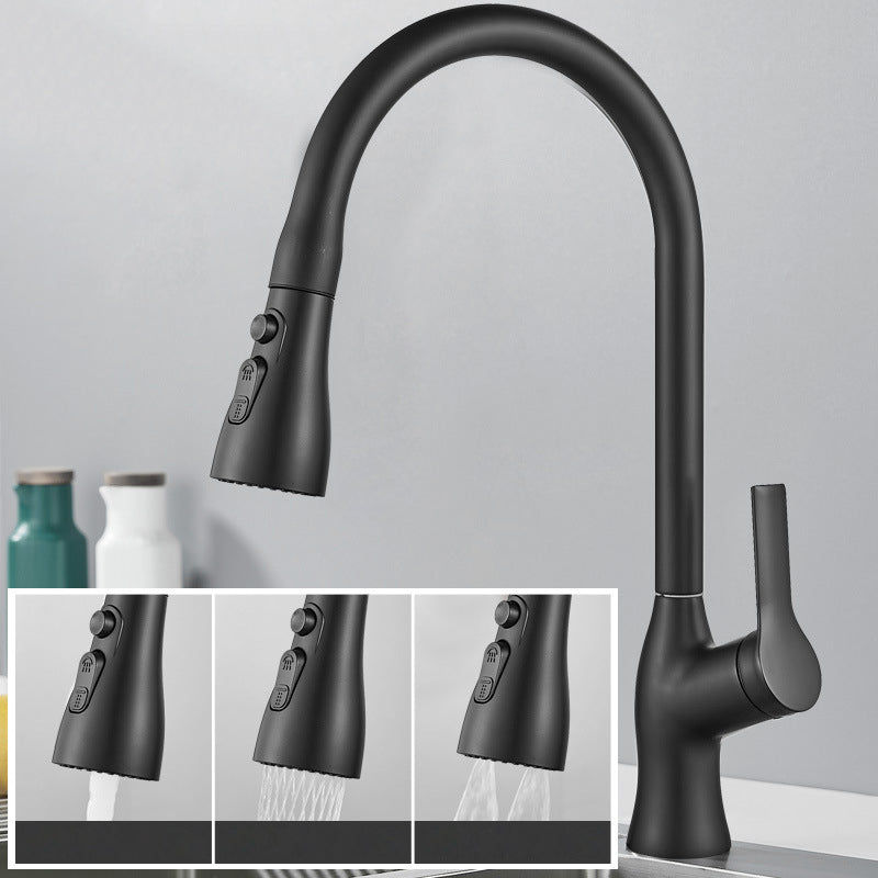 Contemporary Retractable Kitchen Faucet Copper Single Handle High Arc Kitchen Faucet