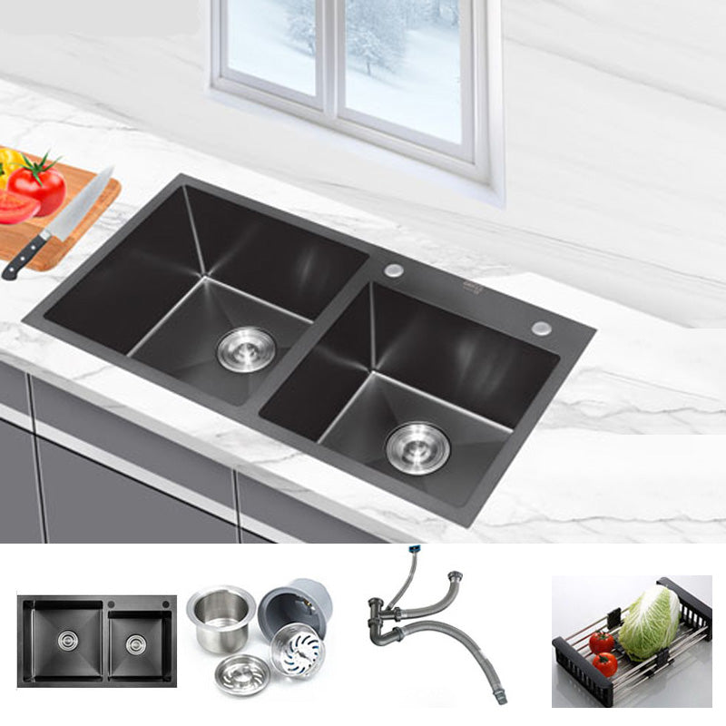 Classic Style Kitchen Sink Stainless Steel Kitchen Double Sink with Drain Strainer Kit