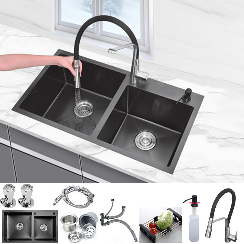 Classic Style Kitchen Sink Stainless Steel Kitchen Double Sink with Drain Strainer Kit