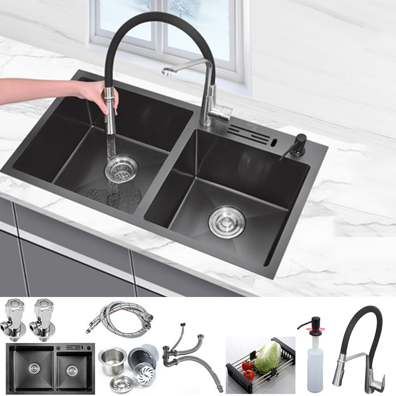 Classic Style Kitchen Sink Stainless Steel Kitchen Double Sink with Drain Strainer Kit