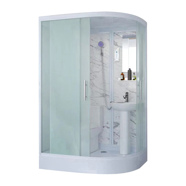 Sliding Shower Enclosure Framed Shower with Tempered Glass in White without Toilet